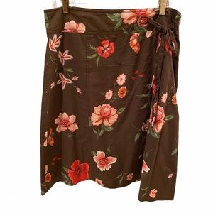 DONATED Tommy Hilfiger Brown Pink Floral Midi Skirt Cotton